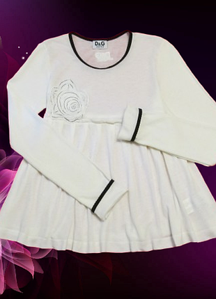 Dolce &amp; gabbana junior елегантна туніка ivory реглан з аплікацією-рожею оригінал р.9/10 років