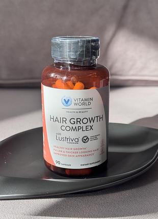 Комплекс для росту волосся vitamin world hair growth complex with lustriva, 90 капсул