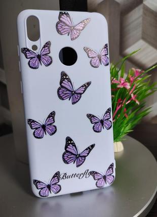 Силиконовый чехол для huawei honor cx9 нежно фиолетовый бабочки