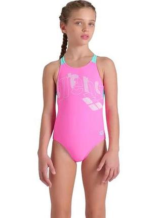 Купальник слитный для девушек arena tales swimsuit v back розовый, бирюзовый детский 116 см (009085-980)