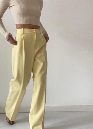 Брюки zara жовті вершкові палаццо труби