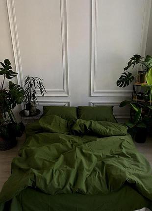 Комплект постельного белья бязь зелёный однотонный матча (полуторный,двуспальный, евро, семейный)