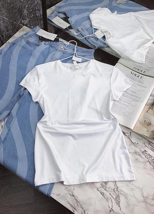 Білий еластичний трикотажний топ футболка l 40 h&m / футболка поліамід легка тонка