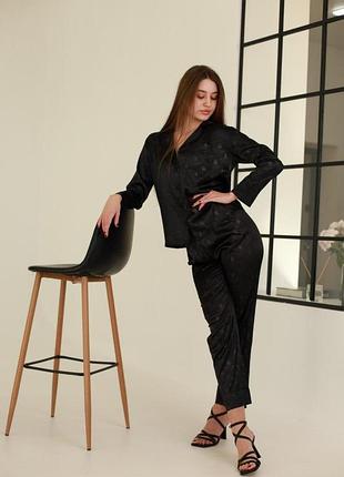 Піжама жіноча чорна victoria's secret satin — сатиновий комплект сорочка та штани для сну xl