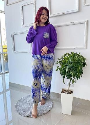 Женская пижама фиолетовая plus size pink lady – комплект для сна и дома, удобная пижама больших размеров xl/xxl