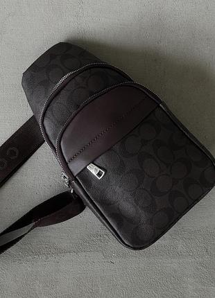 Чоловіча сумка слинг коричнева через плече coach