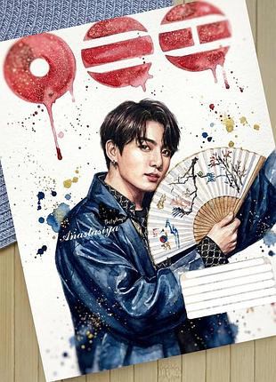 Тетрадь бтс bts на скобе 18 листов клетка (29243)