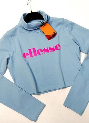 Новый голубой укороченный лонгслив кофта ellesse с розовым логотипом
