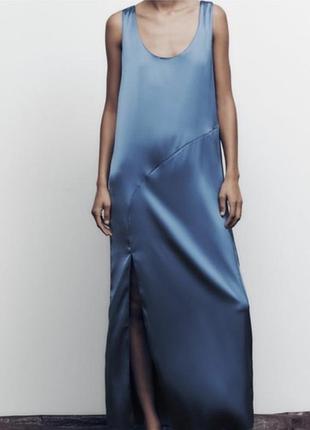 Довга сатинова сукня-комбінація zara xs