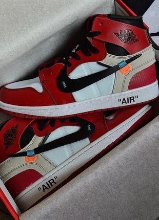 Nike air jordan 1 off-white red white, чоловічі кросівки найк джордан офф вайт високі1 фото