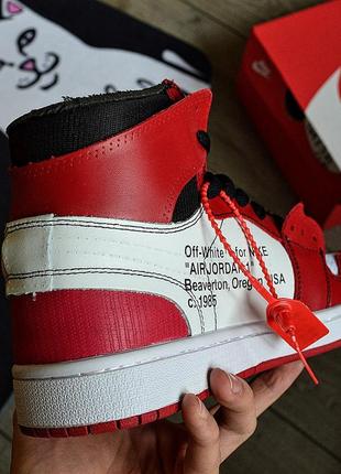 Nike air jordan 1 off-white red white, чоловічі кросівки найк джордан офф вайт високі3 фото