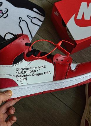 Nike air jordan 1 off-white red white, чоловічі кросівки найк джордан офф вайт високі4 фото