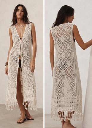Zara пляжное вязаное платье миди