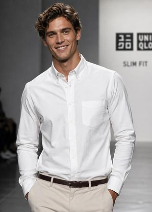 Чоловіча сорочка uniqlo біла xs - s бавовна oxford