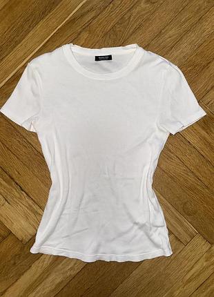 Біла базова футболка в рубчик від massimo dutti