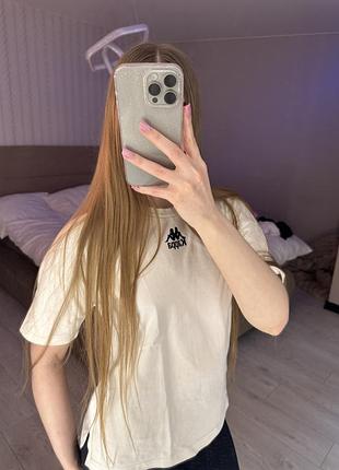 Футболка kappa біла, оригінальна футболка капа, брендова футболка, жіноча футболка, котонова футболка