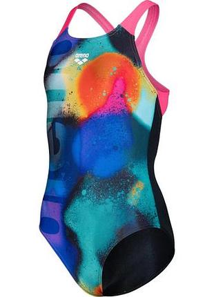 Купальник слитный для девушек arena spray paint swimsuit swim pro черный, синий, розовый детский 164 см (010286-590)