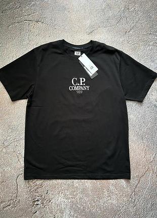 Футболка c.p. company brushed cotton embroidery logo black
