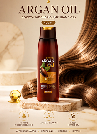 Шампунь deliplus argan oil для сухих и повреждённых волос, 400 мл | аргановое масло, кератин, питание и восстановление