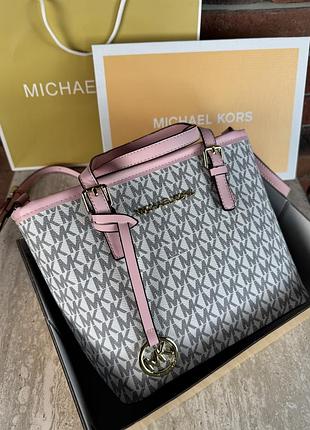 Сумка женская michael kors jet set travel extra-small top-zip tote белый+розовый