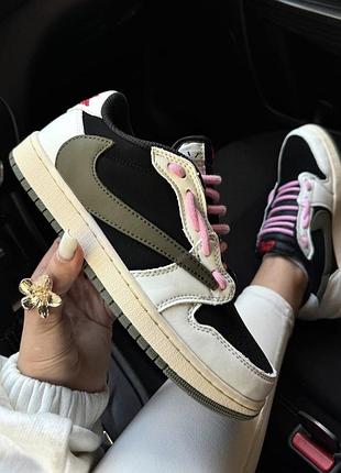 Женские кроссовки nike jordan 1 low x travis scott olive