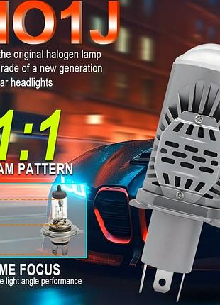 Лампа led мини линзы h4 d35мм 80/100w 9000/11000lm 6000k 3570 chips 12v "m01j"