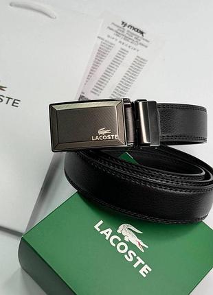 Мужской кожаный ремень lacoste черного цвета, ремень из натуральной кожи лакоста