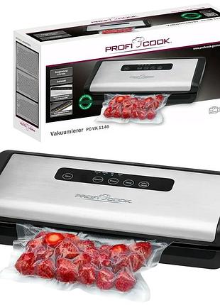 Вакуумный упаковщик 12 л/мин для кухни 18 пакетов нержавеющая сталь profi cook cs-0049
