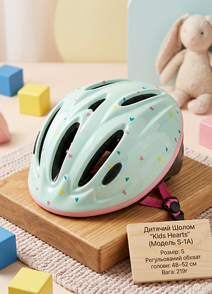 Дитячий щолом kids hearts helmet s-1a" розміром s.
​розмір голови: розрахований на обхват голови від 48 до 52 см.