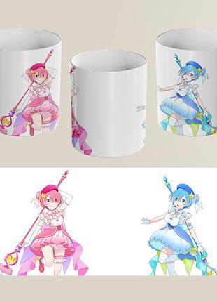 Керамическая чашка ре:зеро (re:zero) - рам и рем, 330 мл