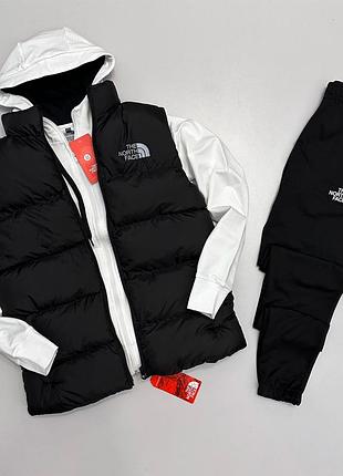 Набор the north face белый жилет-кофта-брюки