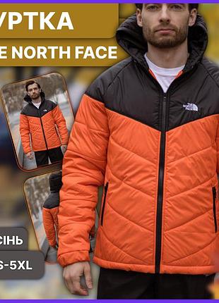 Жовтогаряча чоловіча демісезонна тепла куртка the north face з капюшоном, весняна осінка куртка зе норд фейс стьобана з плащівки 5