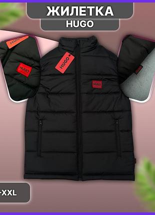 Мужская чёрная жилетка hugo boss без капюшона, тёплая жилетка hugo boss, безрукавка хуго босс стёганая, утеплённая весна осень xxxl