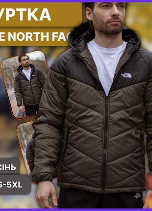 Демісезонна чоловіча куртка the north face з плащівки хакі, весняна осінка куртка зе норд фейс з капюшоном, тепла xxl