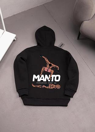 Тёплое зимнее худи manto stomp чёрное, мужская флисовая толстовка манто с капюшоном и принтом stomp на спине