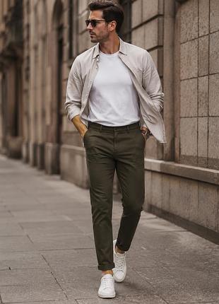 Чоловічі брюки zara man темно-оливкового кольору, розмір 42/32, chinos