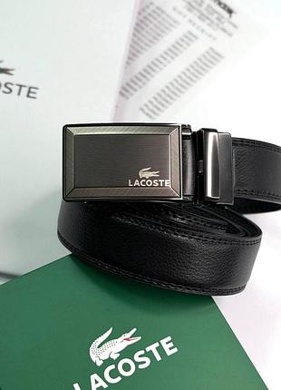Чоловічий шкіряний ремінь lacoste чорного кольору, ремінь з натуральної шкіри лакоста
