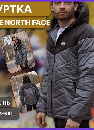 Сіра весняна осіння куртка the north face з капюшоном, тепла чоловіча куртка зе норд фейс із плащівки