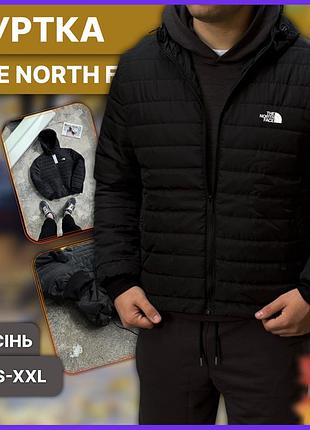 Чёрная осенняя весенняя куртка the north face стёганая, демисезонная тёплая мужская куртка зе норд фейс с капюшоном
