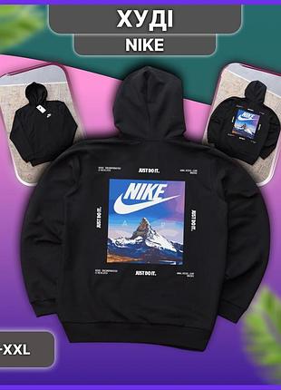 Чоловіче чорне худі nike з принтом на спині, весняна осінка кофта толстовка найк із капюшоном із двонитки з логотипом ззаду s