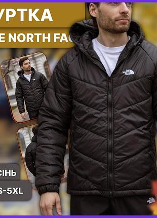 Чорна чоловіча демісезонна стьобана куртка the north face з капюшоном, весняна осінка куртка зе норд фейс тепла 5xl