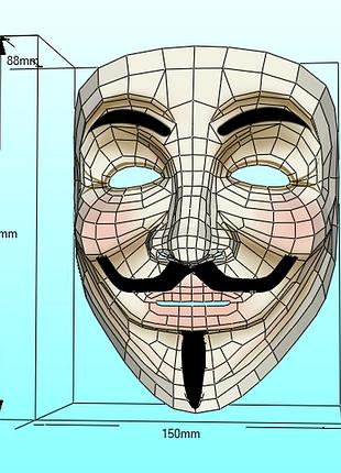Маска гая фокса guy fawkes mask анонімус конструктор з картону паперкрафт papercraft ігровий персонаж пазл 3д фігура