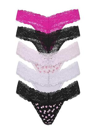 Набор трусиков victoria's secret (29578693753) 5-pack pink winktm lace-trim thong m комбинированные