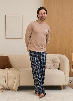 Пижама мужская кофта со штанами трикотажная бежеваяtom john размер m, l, xl, 2xl