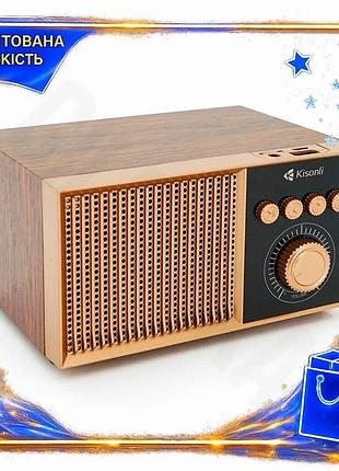 Ve колонка kisonli bluetooth 5.0 new version деревянная портативная акустика для музыки и fm радио n6w_ver