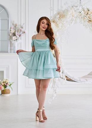 Коктейльная платья шифон сияние мини 25030 мятная