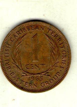 Восточные карибские штаты ø королева елизавета ii 1 цент, 1965 год бронза, 5.71g, ø 26mm no3428
