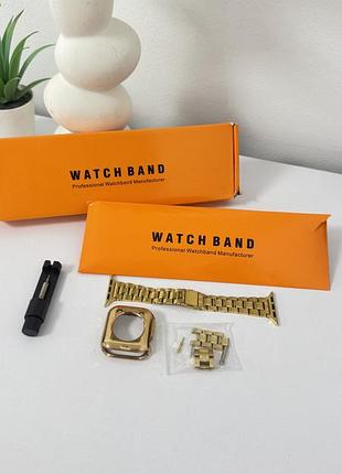 Защитный кейс + металлический ремешок gold для apple watch 40mm / 41mm series 4-10 / se нержавеющая сталь