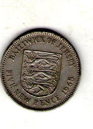 Джерси 5 новых пенсов, 1968 год медно-никелевый сплав, 5.65g, ø 23.59mm no3104