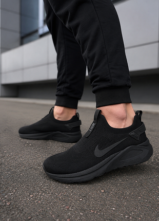 Мужские кроссовки nike черные легкие летние без шнурков дышащая сетка